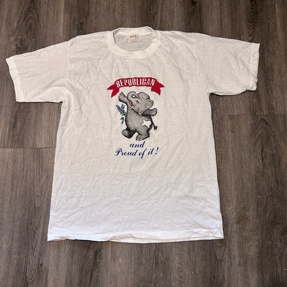 Vntg 80’s 1982 Texas Republican Political Tee Sz XL Single Stitch Poly Tick